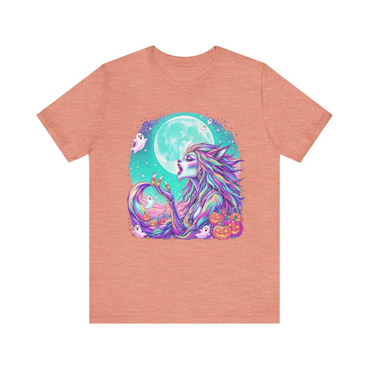 Mystical Moonlight Wolf Tee, Halloween Shirt, Graphic T-Shirt, Unisex Casual Wear, Spooky Season Apparel, Gift for Animal Lovers